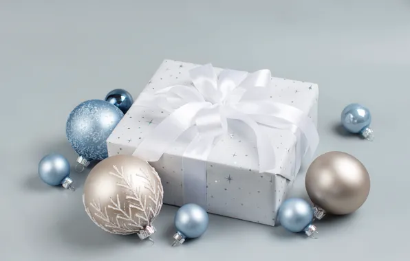 Winter, balls, holiday, box, gift, balls, blue, Christmas