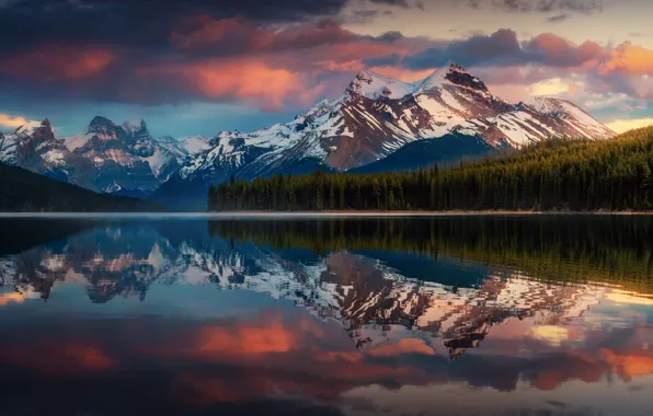 Picture clouds, mountains, reflection, Canada, Albert
