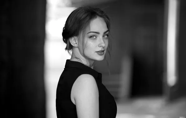 Girl, Photo, B/W, Look, Model, Lips, Girl, Hair