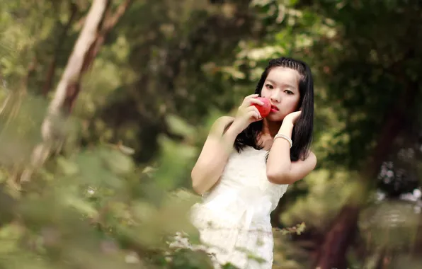 Girl, apples, Asian