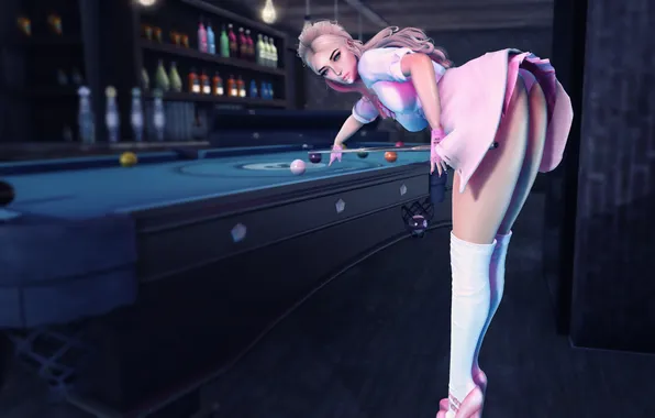 Look, girl, face, pose, hair, panties, dress, Billiards