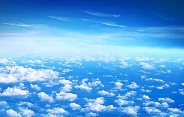 The sky, clouds, blue, height, white, Beautiful clouds, blue sky