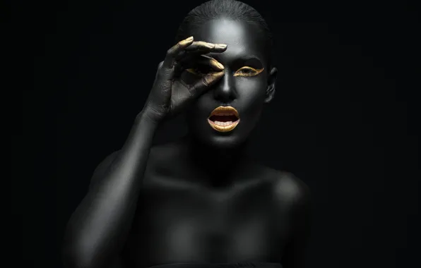Gold, black, model, makeup
