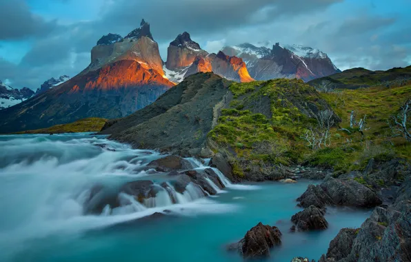 Picture mountains, river, stones, Chile, thresholds, Patagonia, national Park Torres del Paine