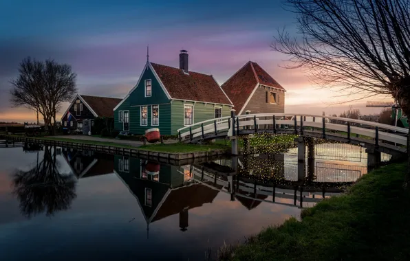 Lights, home, the evening, flag, channel, Netherlands