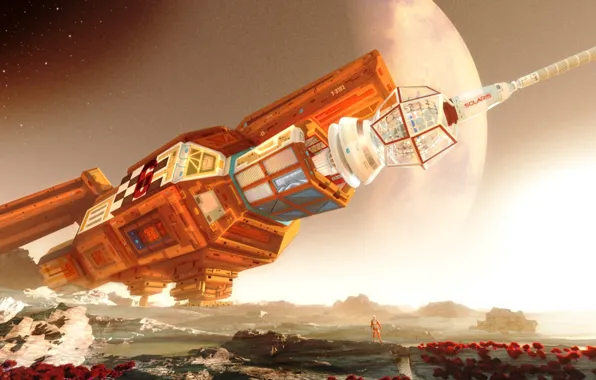 Space, planet, astronaut, stars, spacecraft, Solaris