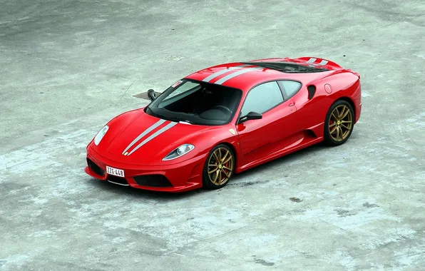 Picture red, reflection, ferrari, f430, the view from the top, F430, the Scuderia, scuderia