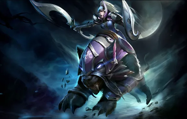 Picture cat, girl, the moon, warrior, art, beast, Dota 2, Luna