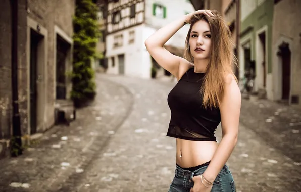 Summer, look, girl, the city, pose, street, model, jeans