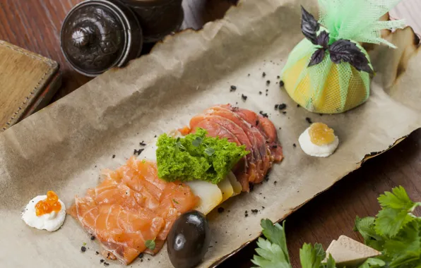 Lemon, fish, caviar, salmon