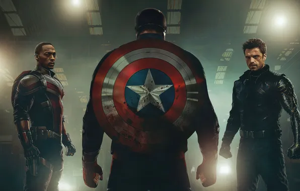 The series, shield, poster, comic, costumes, MARVEL, Anthony Mackie, Anthony Mackie