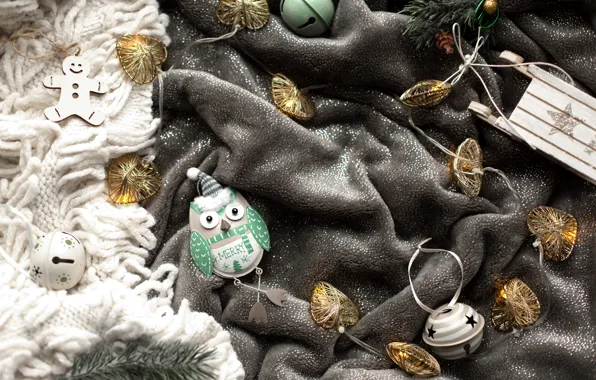 Winter, toys, new year, sled, figures