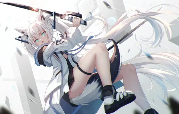 Weapons, girls, sword, anime, Virtual Youtuber, Hololive, Shirakami Fubuki, Milfaaaaaaaaaaaah