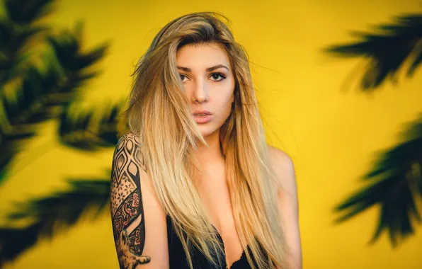 Picture look, girl, face, background, portrait, tattoo, long hair, Daria Klepikova