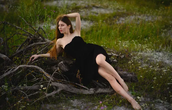 Picture girl, dress, legs, young, beautiful, barefoot, model, brunette