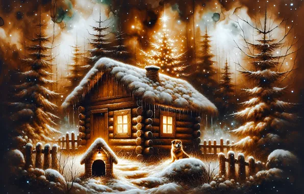 Winter, forest, snow, landscape, nature, dog, ate, Christmas