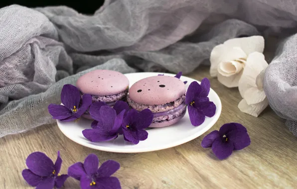 Flowers, cakes, violet, macaroon