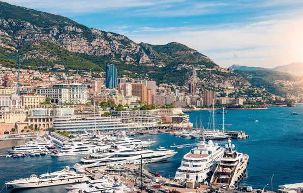Sea, yachts, skyscrapers, boats, pier, pierce, Monaco, Monte Carlo