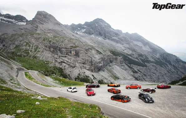 Picture road, mountains, McLaren, Jaguar, Mustang, Ford, 911, Porsche