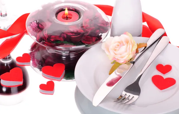 Picture romance, rose, hearts, love, heart, romantic, Valentine's Day, serving