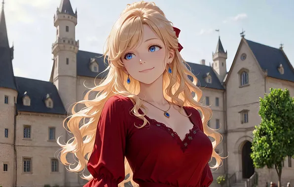 Girl, blonde, buildings, ai art