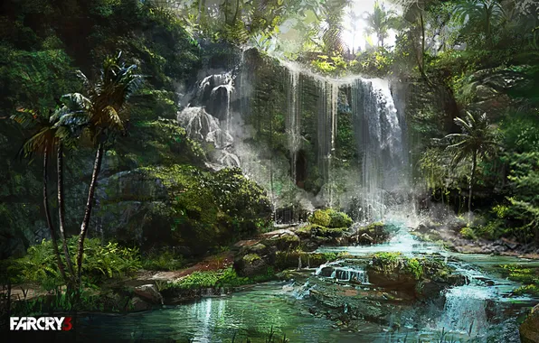 Picture The game, Waterfall, Far Cry 3, The atmosphere