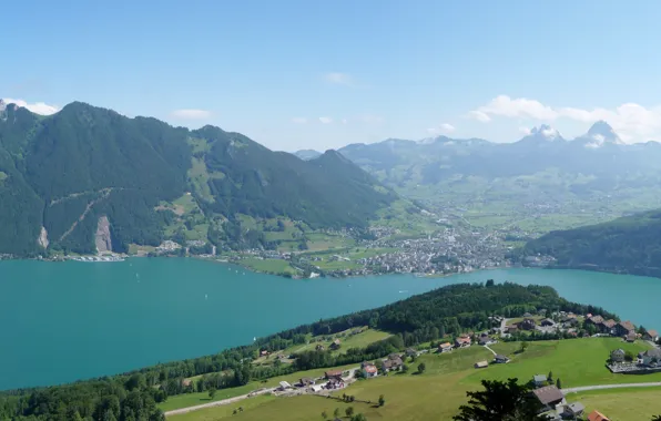 Forest, trees, mountains, nature, the city, home, Switzerland, Cities