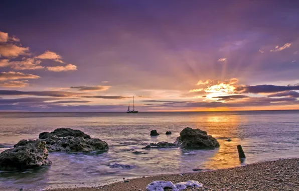 Picture sea, landscape, sunset, ship