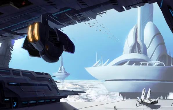 Planet, spaceships, skybase-speedpaint