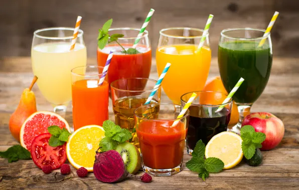 Apple, orange, kiwi, cucumber, juice, pear, fruit, drinks