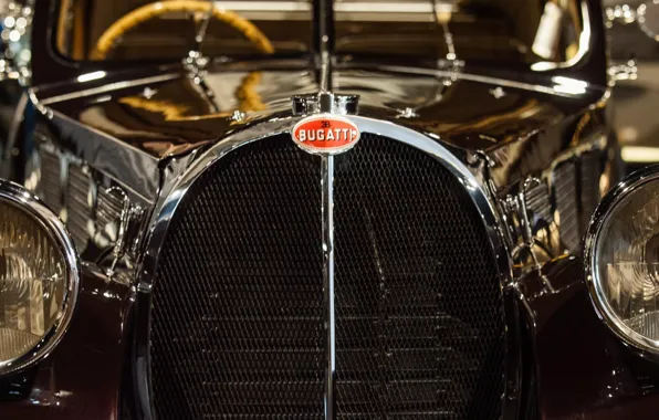 Retro, lights, grille, Bugatti, Atlantic, T57 SC