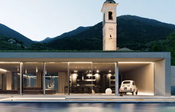 Villa, tower, pool, Italy, architecture, Italy, building, Sondrio