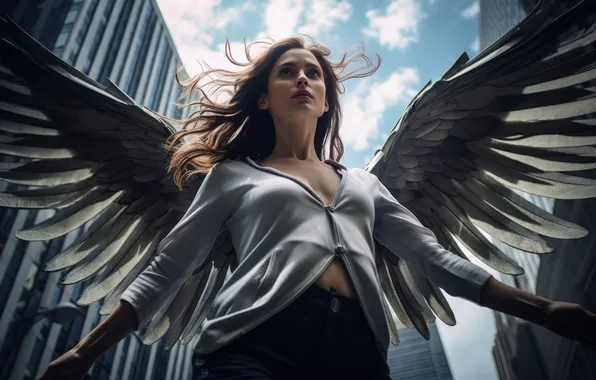 Home, Girl, Angel, Hair, Wings, Digital art, AI art, The Art of Artificial Intelligence