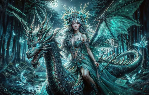 Girl, dragon, fantasy, creatures