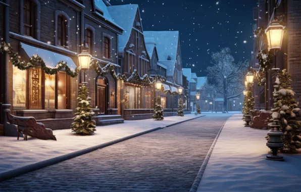 Winter, snow, the city, house, building, home, Christmas, New year