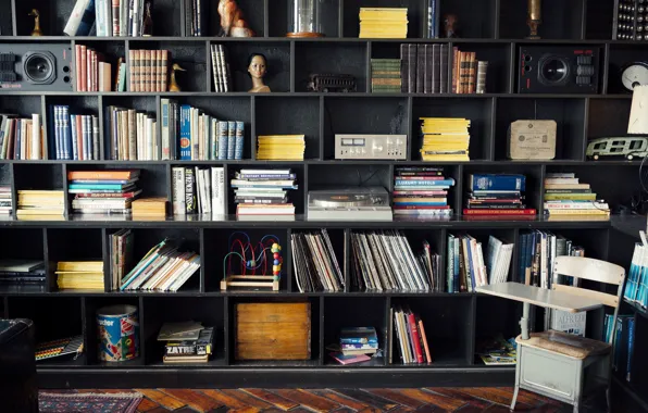 Design, Vinyl, Speakers, Furniture, Interior, Books, Shelves