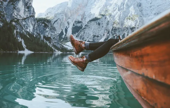 Picture mountains, lake, photo, feet, boat, shoes, Jason Charles Hill