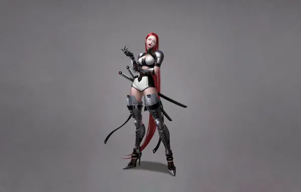 Girl, Minimalism, Style, Girl, Sword, Warrior, Swords, Art