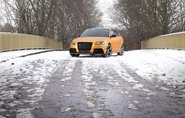 Road, snow, Audi, car, front view, Spirtback, Schwabenfolia, RS3