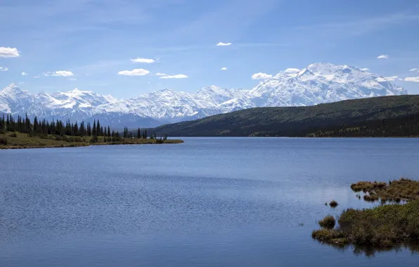 Picture mountains, Alaska, Alaska, Denali National Park, water surface, Alaska range, Denali national Park, lake vonder