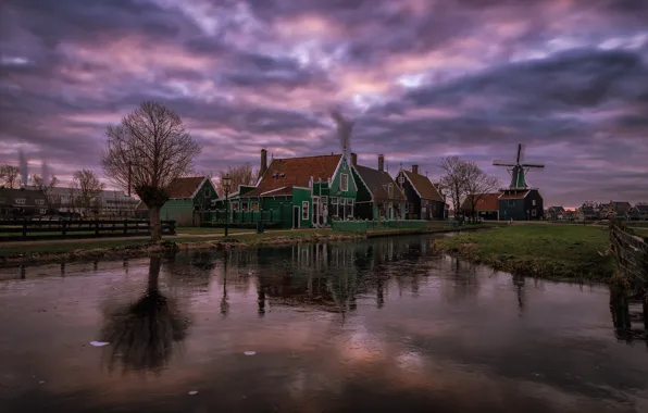 Picture home, channel, Netherlands, windmill, The Zaanse Schans