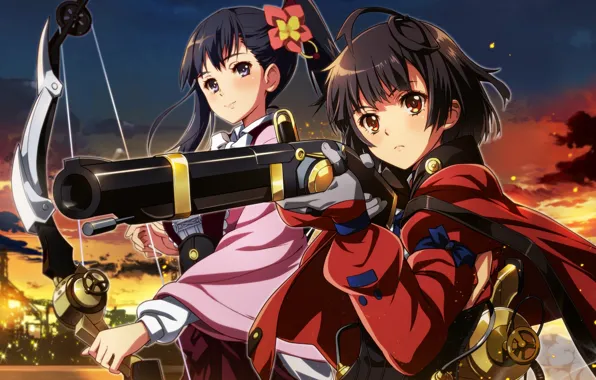 Picture girl, weapons, bow, the gun, anime, art, Koutetsujou no Kabaneri, Mumei