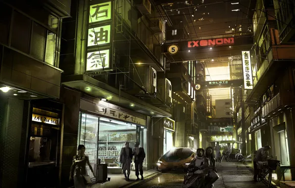 Picture the city, home, Japan, signs, residents, stores, street, deus ex: human revolution