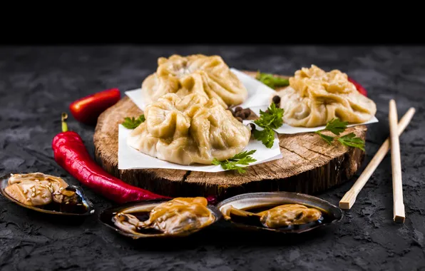 Picture asian, front view, dumplings, Oysters