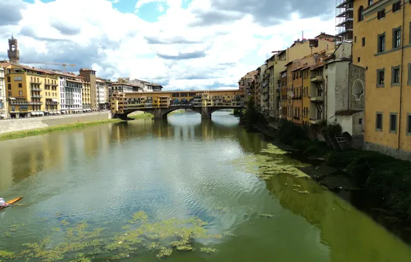 Picture reflection, bridge, building, home, Italy, Florence, river, Italy