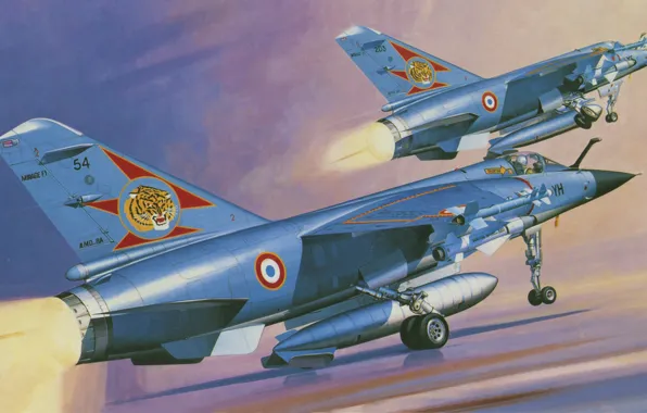 War, art, airplane, painting, aviation, jet, Mirage F.1C