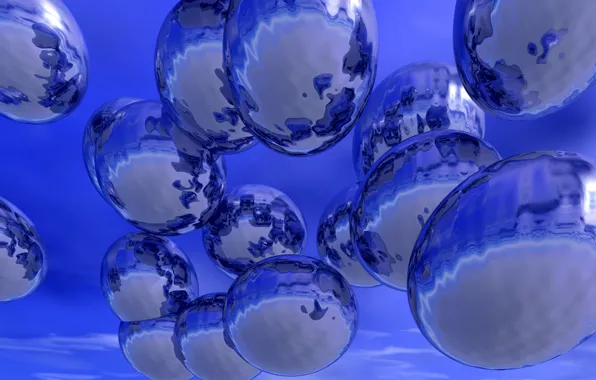 The sky, reflection, flight, rendering, group, Wallpaper from lolita777, mirror surface, ellipsoids
