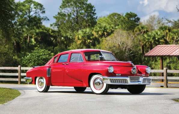 Auto, retro, red, sedan, Tucker