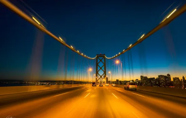 Road, machine, bridge, the evening, lighting