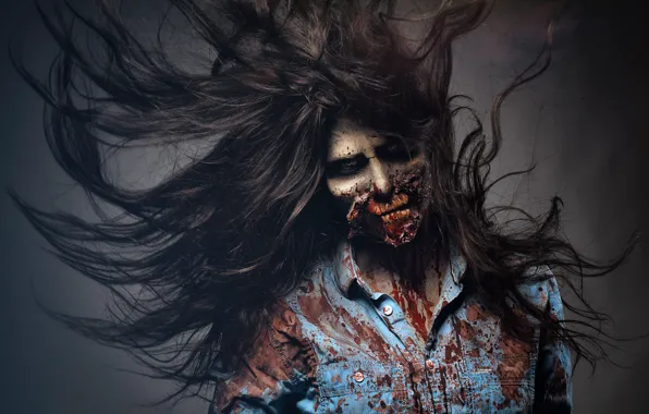 Dirt, zombie, blood, woman, art, scary, makeup